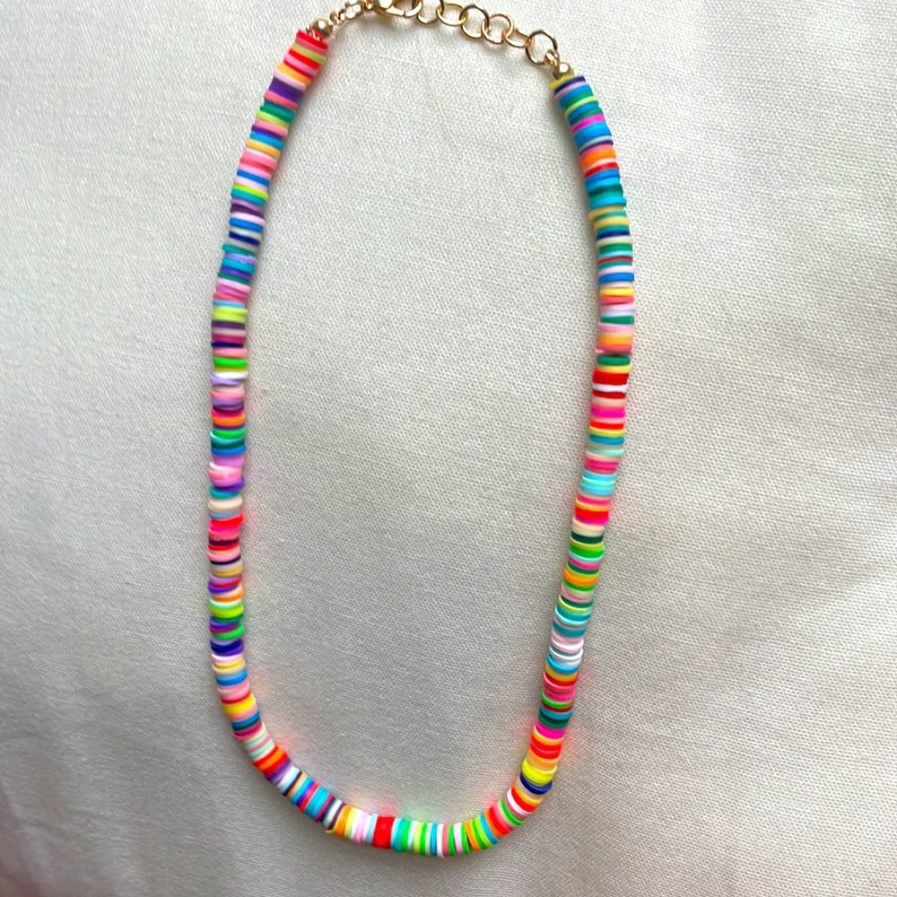 Handmade assorted colored disc bead necklace with SILVER chain and clasp